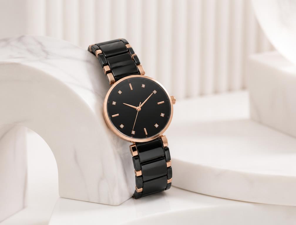Black and rose gold elegant watch