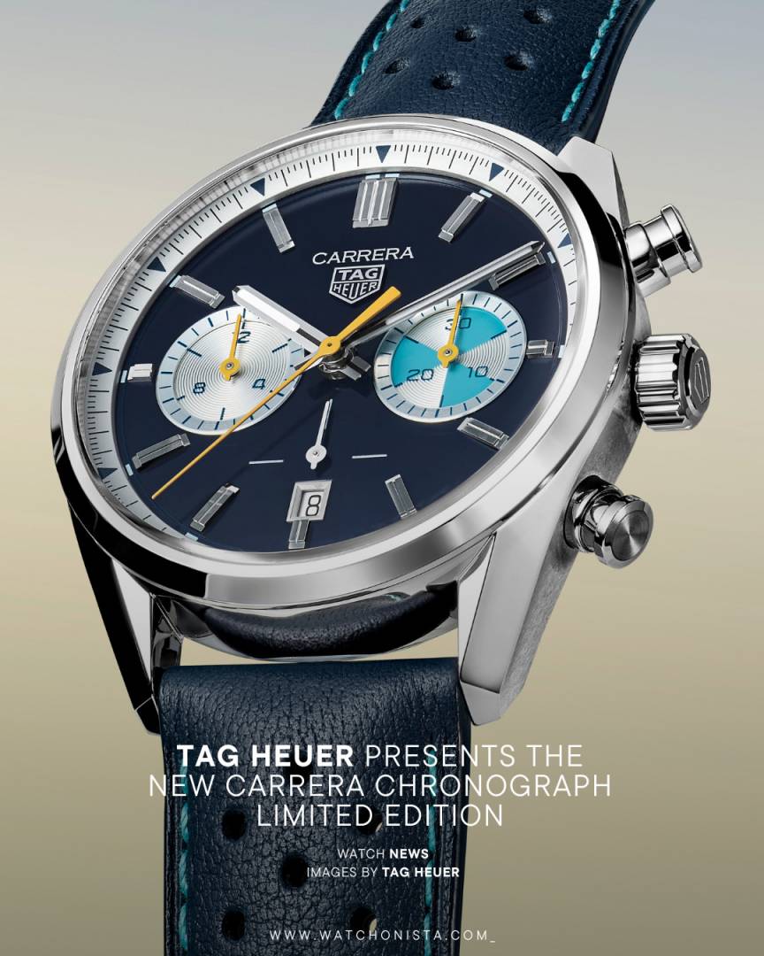 TAG Heuuer Carrera Chronograph blue brown and white