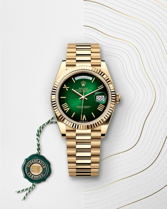 Rol.ex Oyster Perpetual Day Date Gold-Green 40 Battery